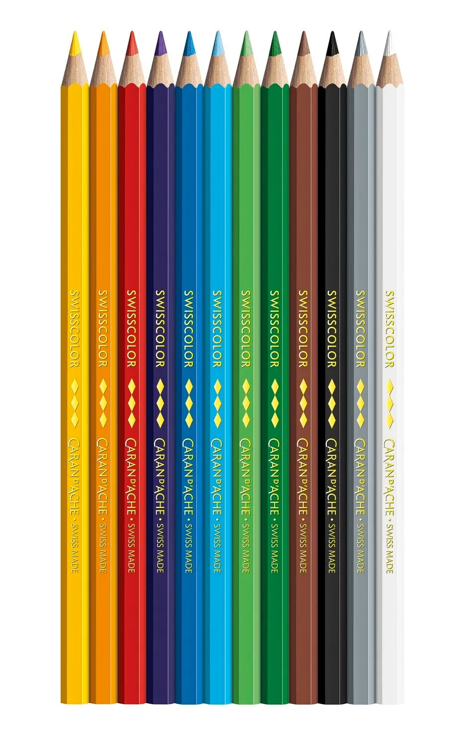 Caran d'Ache Swisscolor Permanent Colour Pencils, 12 Shades