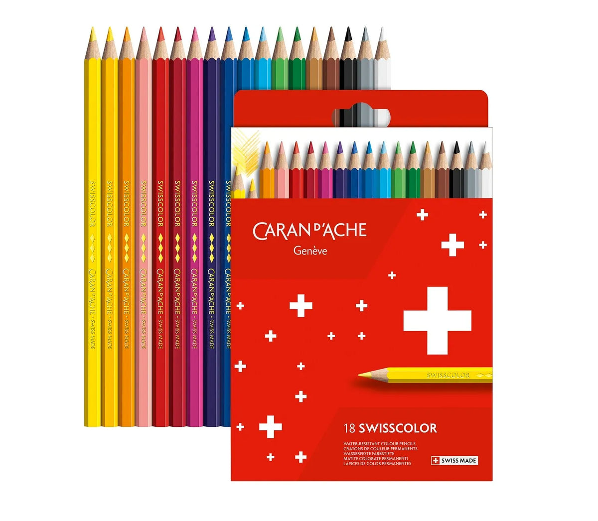 Caran d'Ache Swisscolor Permanent Colour Pencils, 18 Shades