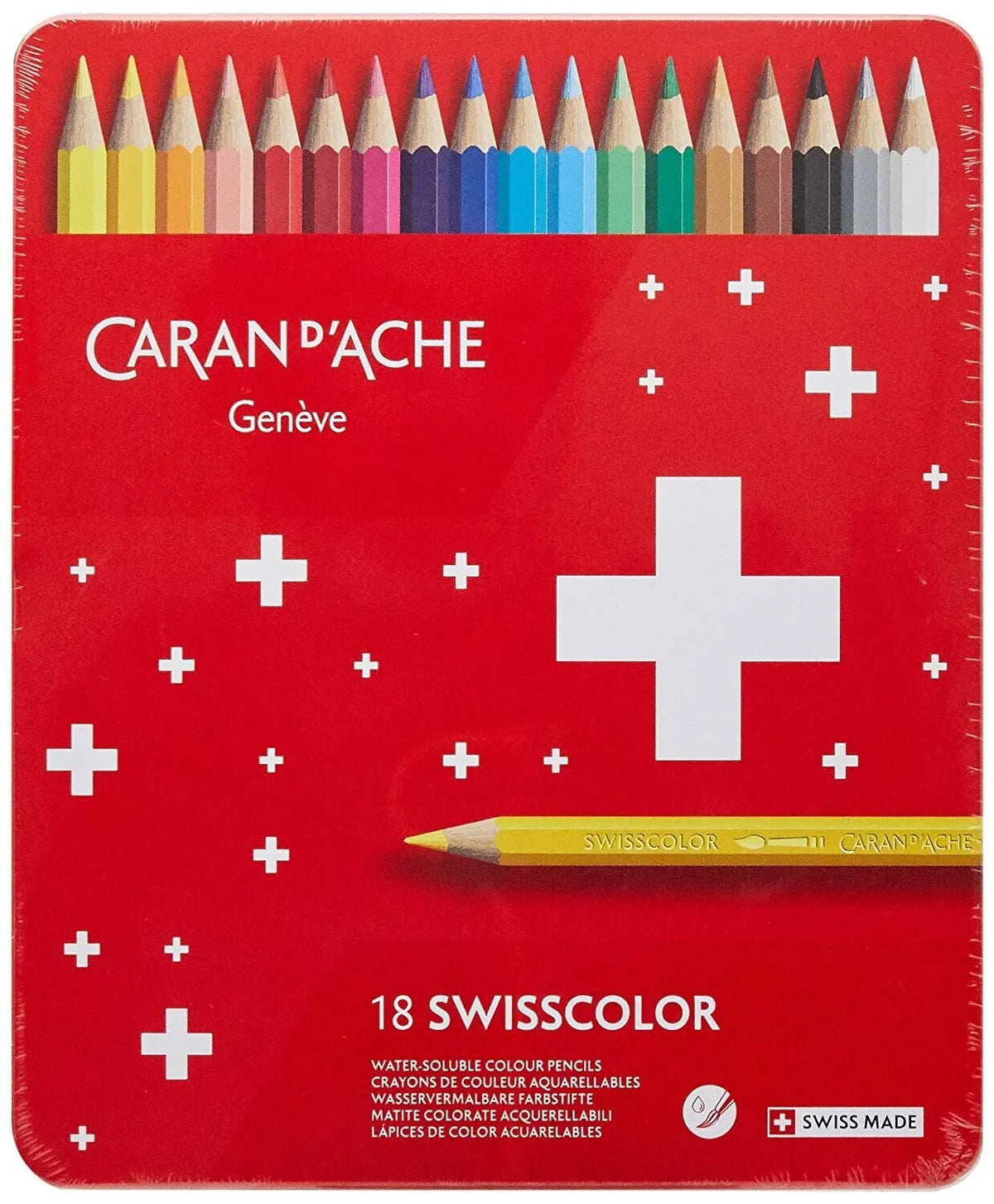 Caran d'Ache Swisscolor Aquarelle Pencils, 18 Shades Metal Box