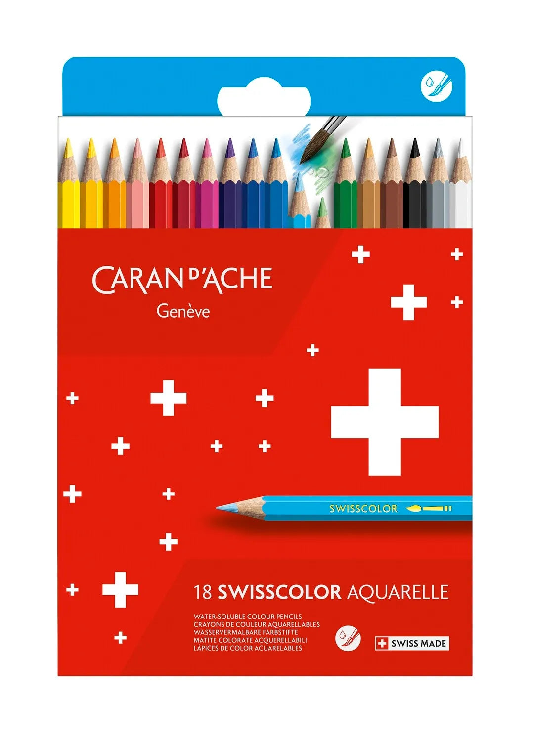 Caran d'Ache Swisscolor Water-Soluble Pencils, 18 Shades