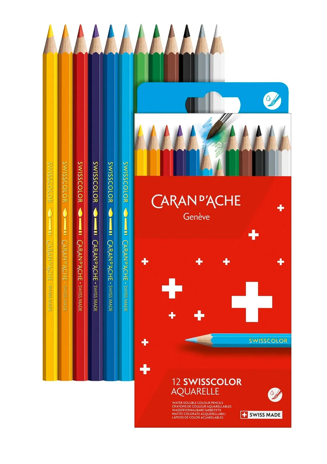 Caran d'Ache Swisscolor Water-Soluble Pencils, 12 Shades