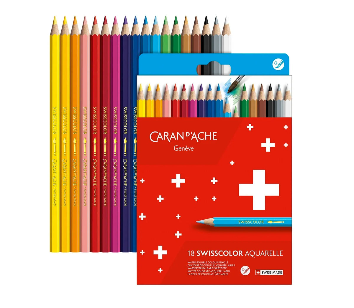Caran d'Ache Swisscolor Water-Soluble Pencils, 18 Shades