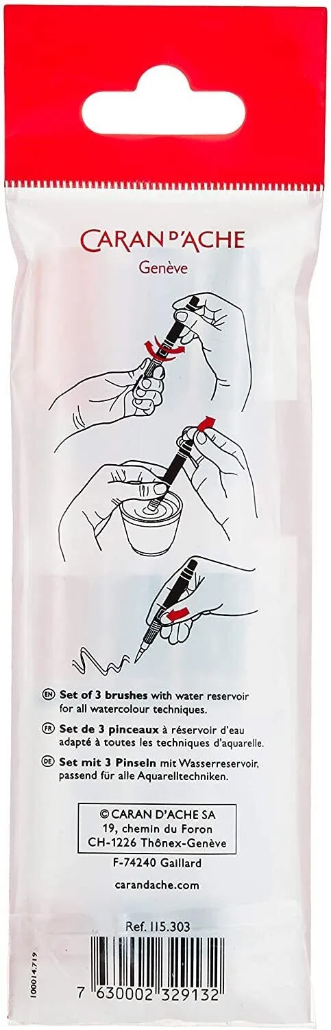 Caran d'Ache Water Brush Set of 3 With Reservoir