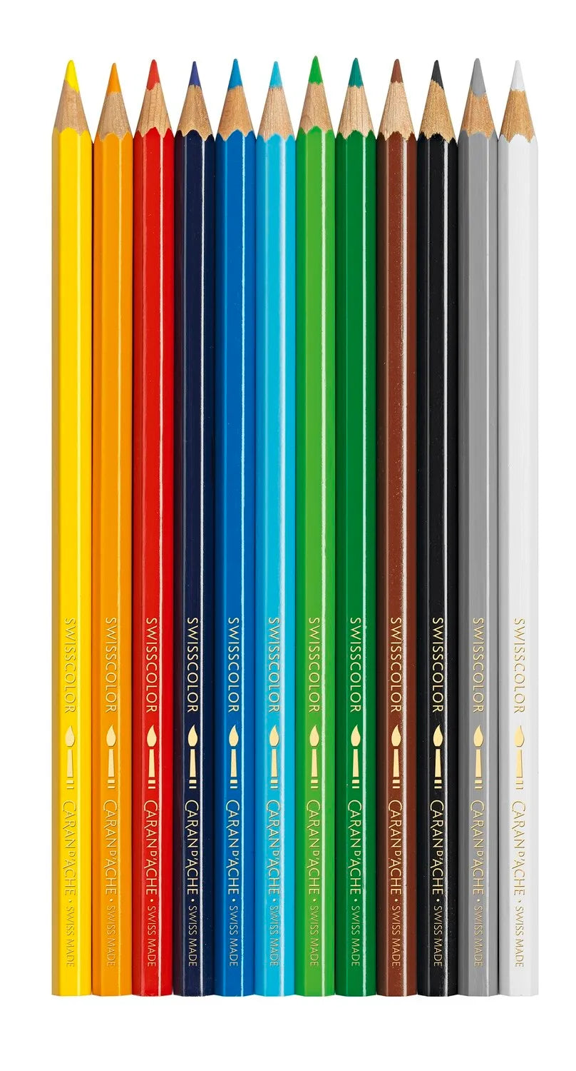 Caran d'Ache Water-Soluble Colour Pencils, 12 Shades Card Pack