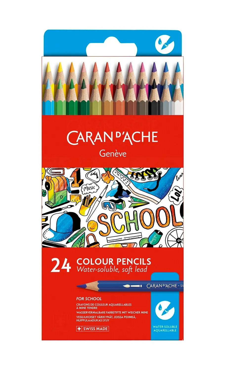 Caran d'Ache Water-Soluble Colour Pencils, 24 Shades Card Pack