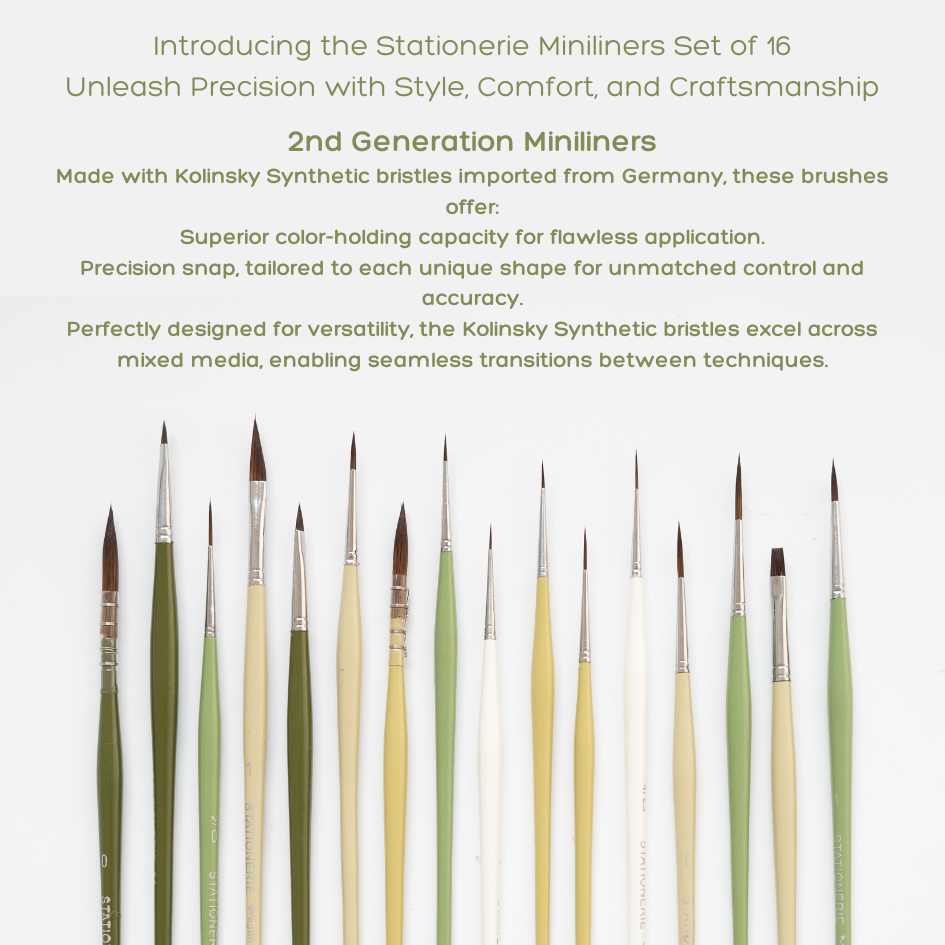 Stationerie Miniliners Set Of 16 Kolinsky Synthetic Forest Edition (Brush Holder Free)
