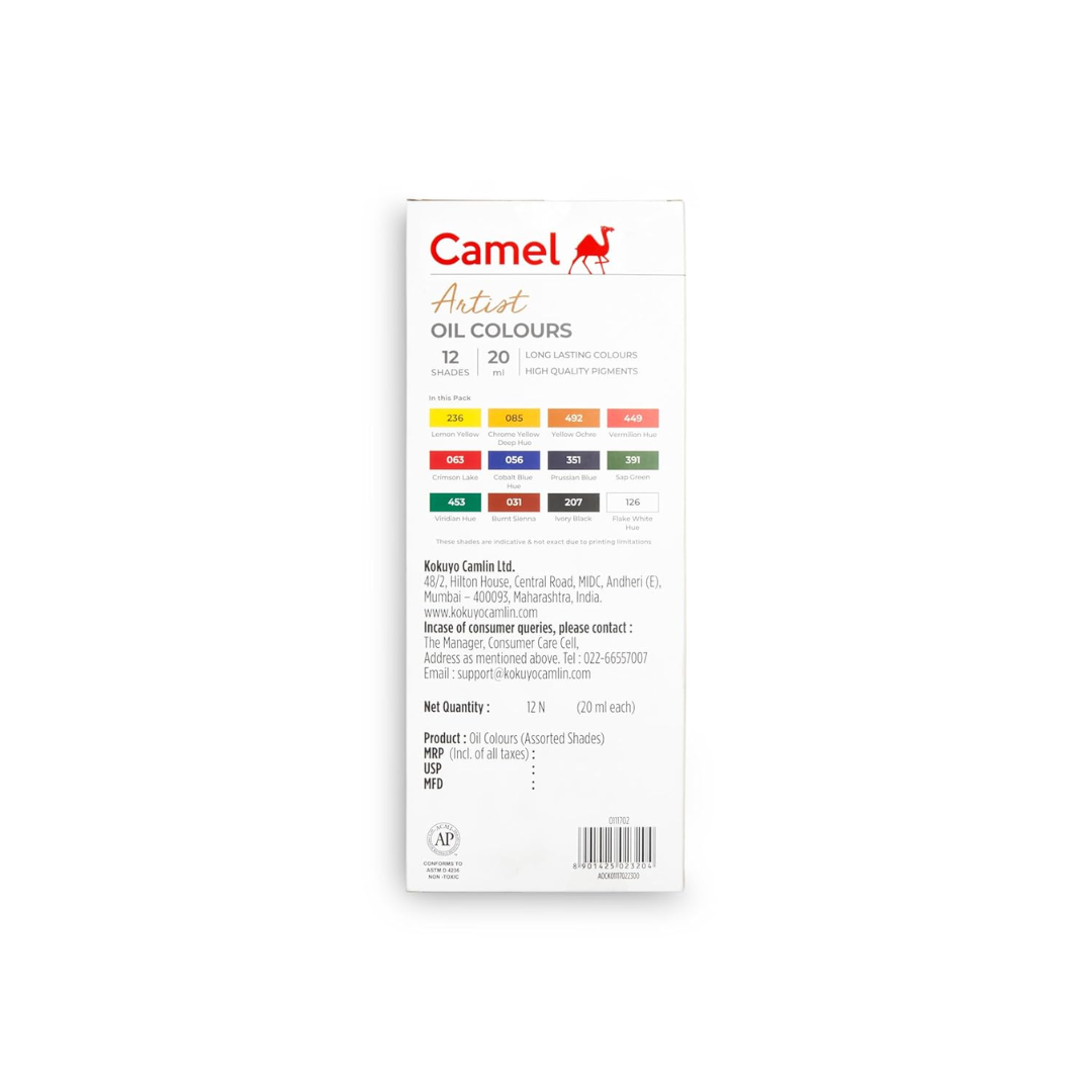 Camel  Artist  Oil  Colours  Assorted  pack  of  12  shades  in  20  ml