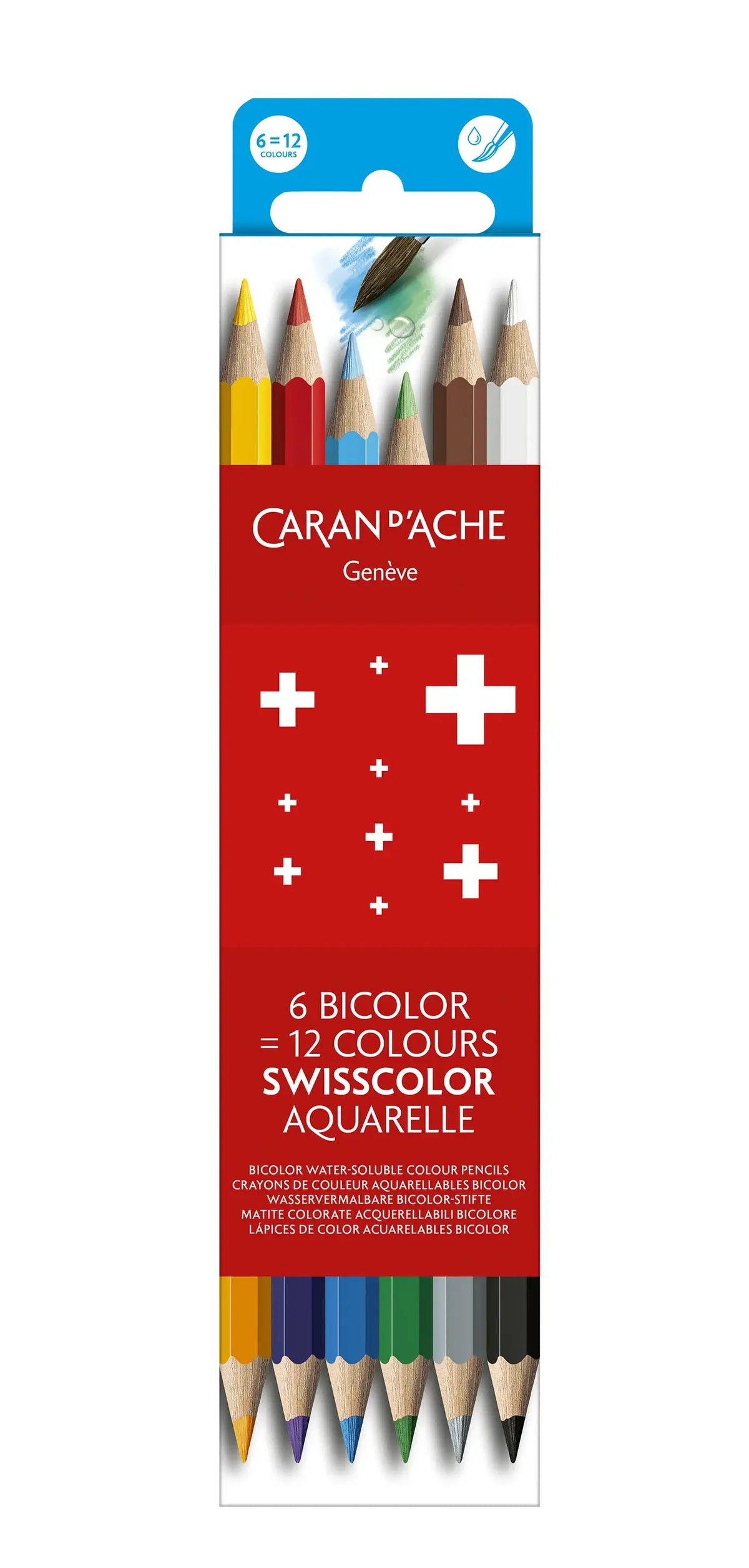 Caran d'Ache Swisscolor Aquarelle Bicolor, 6 Pencils (12 Colours)