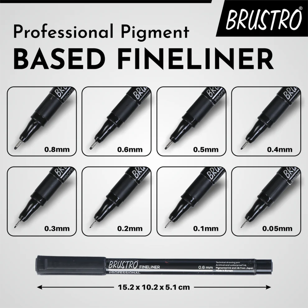 Brustro Professional Pigment Based Fineliner   Pack of 8 (Black)