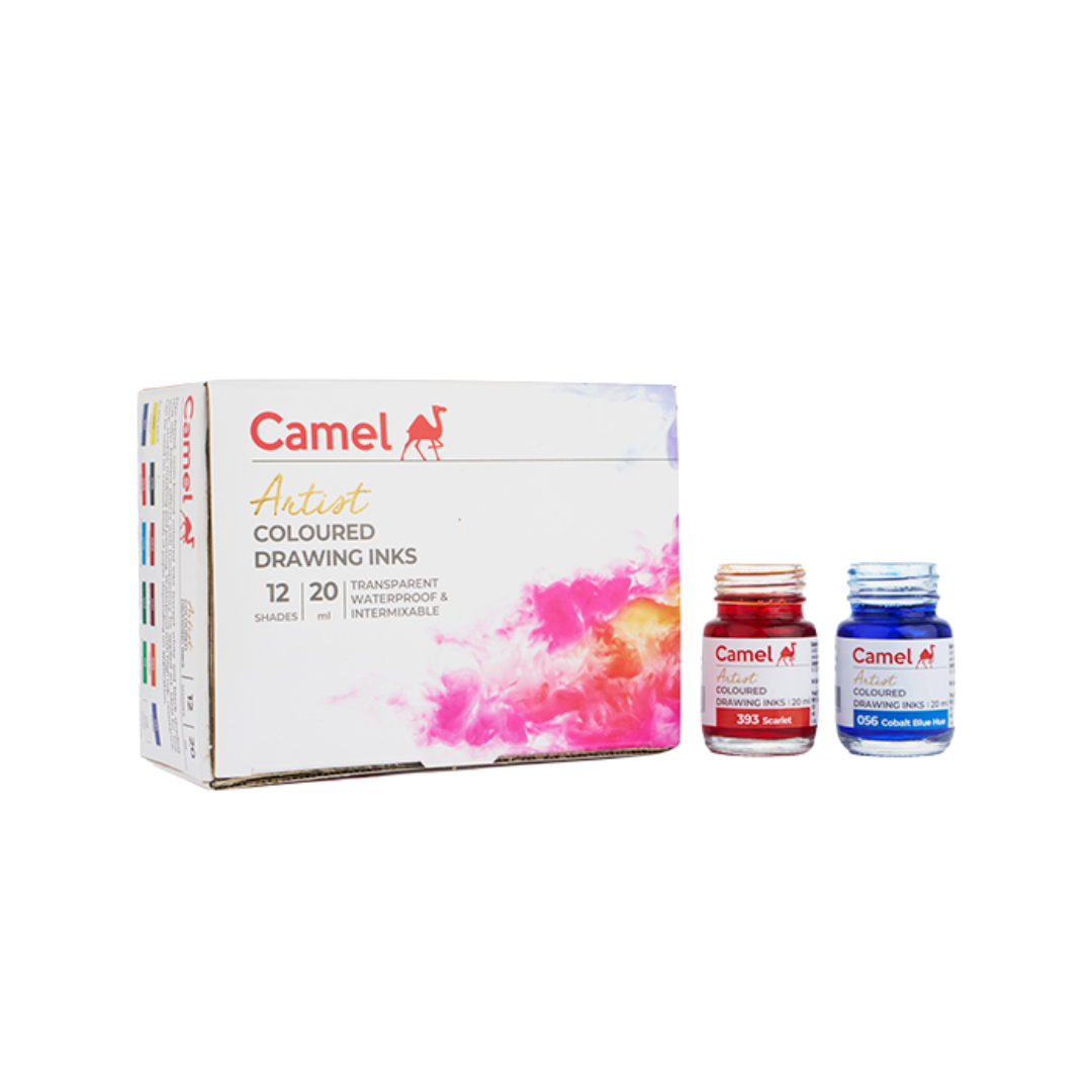 Camel Coloured Drawing Inks Assorted pack of 12 shades in 20 ml