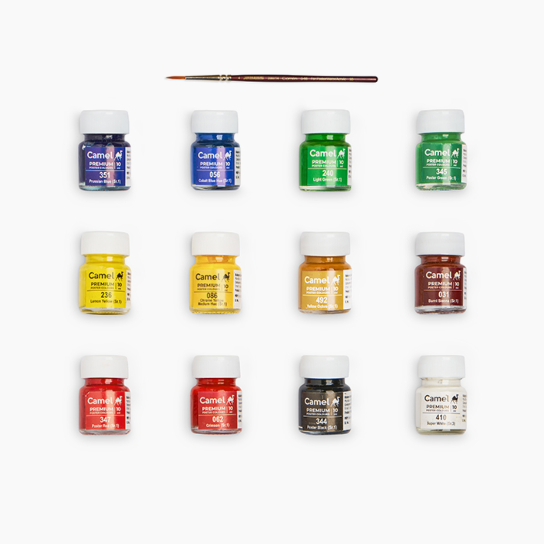 Camel  Premium  Poster  Colours  Assorted  pack  of  12  shades  in  10  ml ,  Brush Free