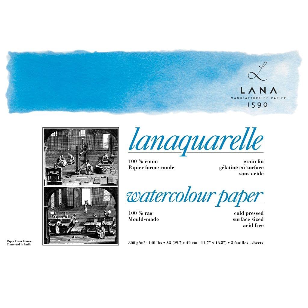 Lana Artists' Watercolour   Lanaquarelle   A4 (21 cm x 29.7 cm) Natural White Smooth / COLD Press 300 GSM Paper, Short Side Glued Pad of 12 Sheets