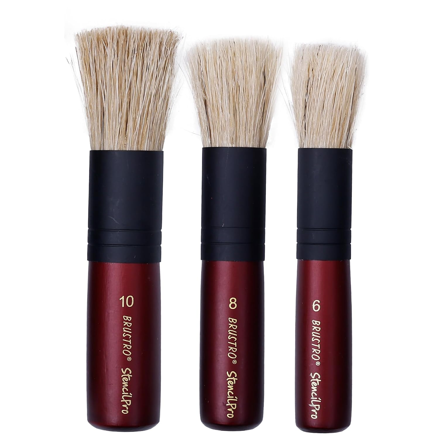Brustro StencilPro Brush Set of 3| Sizes 6, 8 & 10, Natural Hog Bristle,