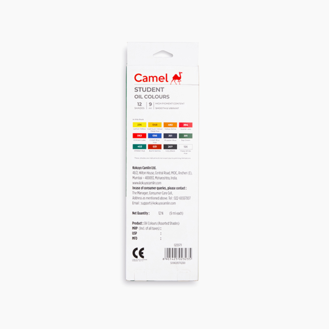 Camel  Student  Oil  Colours  Assorted  pack  of  12  shades  in  9  ml