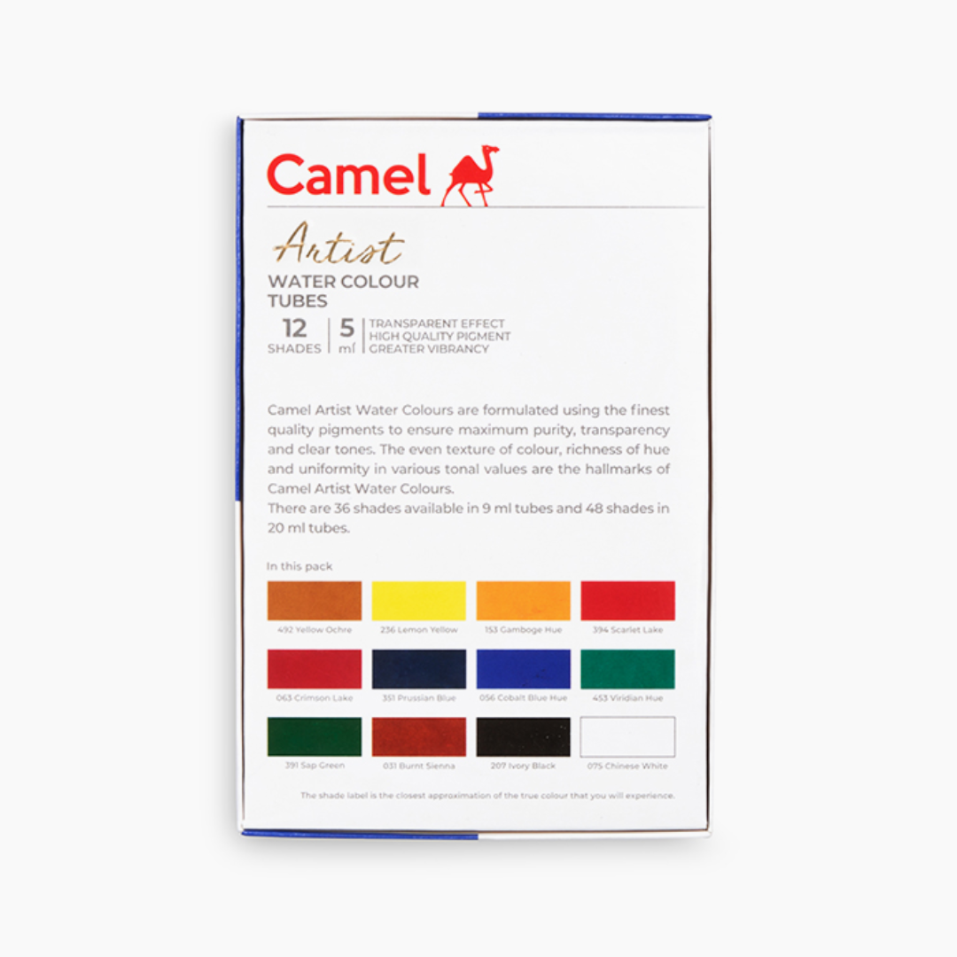 Camel  Artist  Water  Colours  Assorted  pack  of  tubes,  12  shades  in  5  ml