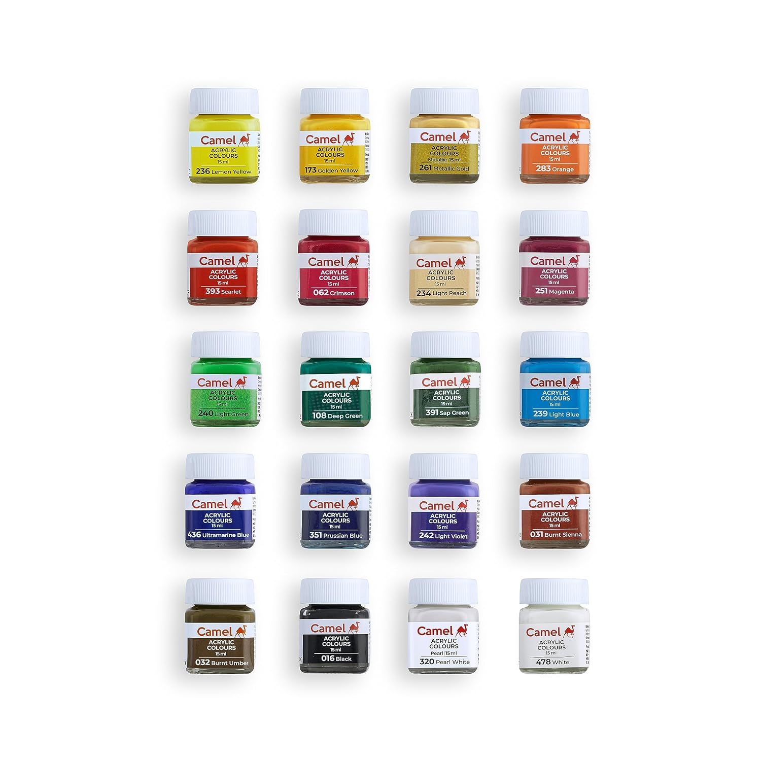Camel Acrylic Ultra Pearl and Metallic Colour Set Pack of 20 Shades