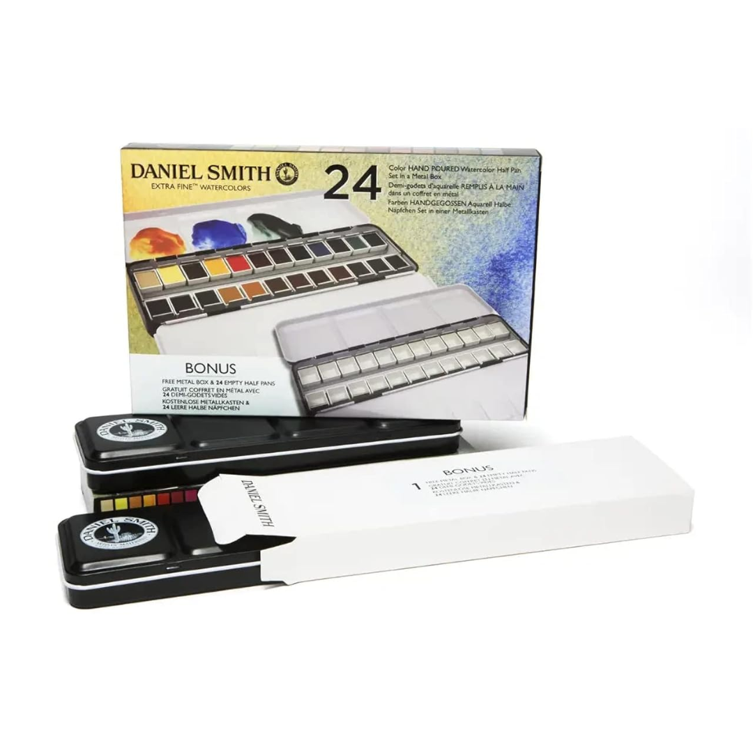 Daniel Smith 24 Color Hand Poured Watercolor Half Pan Set in a Metal Box