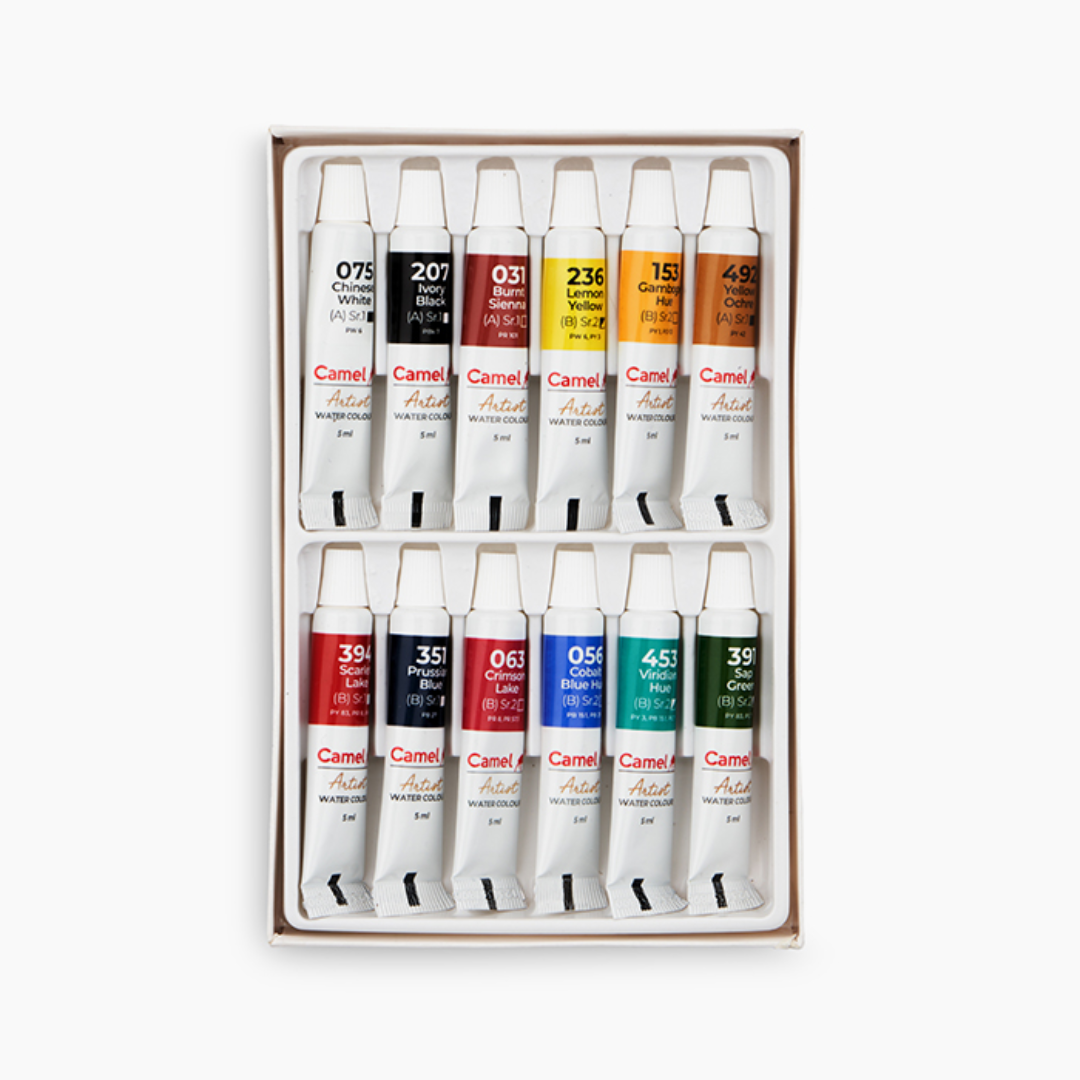 Camel  Artist  Water  Colours  Assorted  pack  of  tubes,  12  shades  in  5  ml
