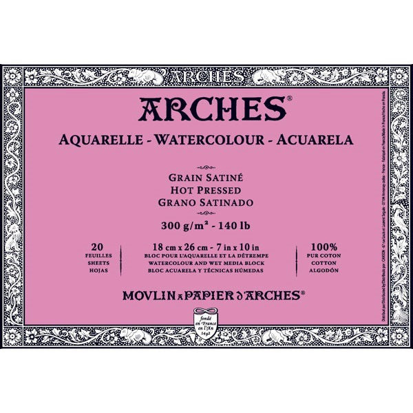 Arches Watercolour Hot Pressed (4 cut edges) Block (GSM 300, Size 18 cm x 26 cm)