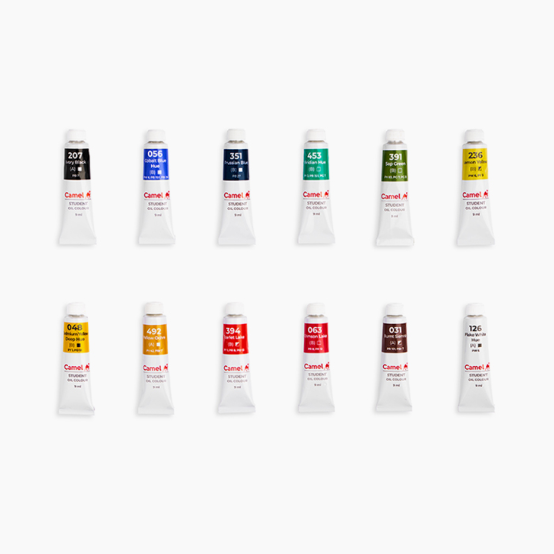 Camel  Student  Oil  Colours  Assorted  pack  of  12  shades  in  9  ml
