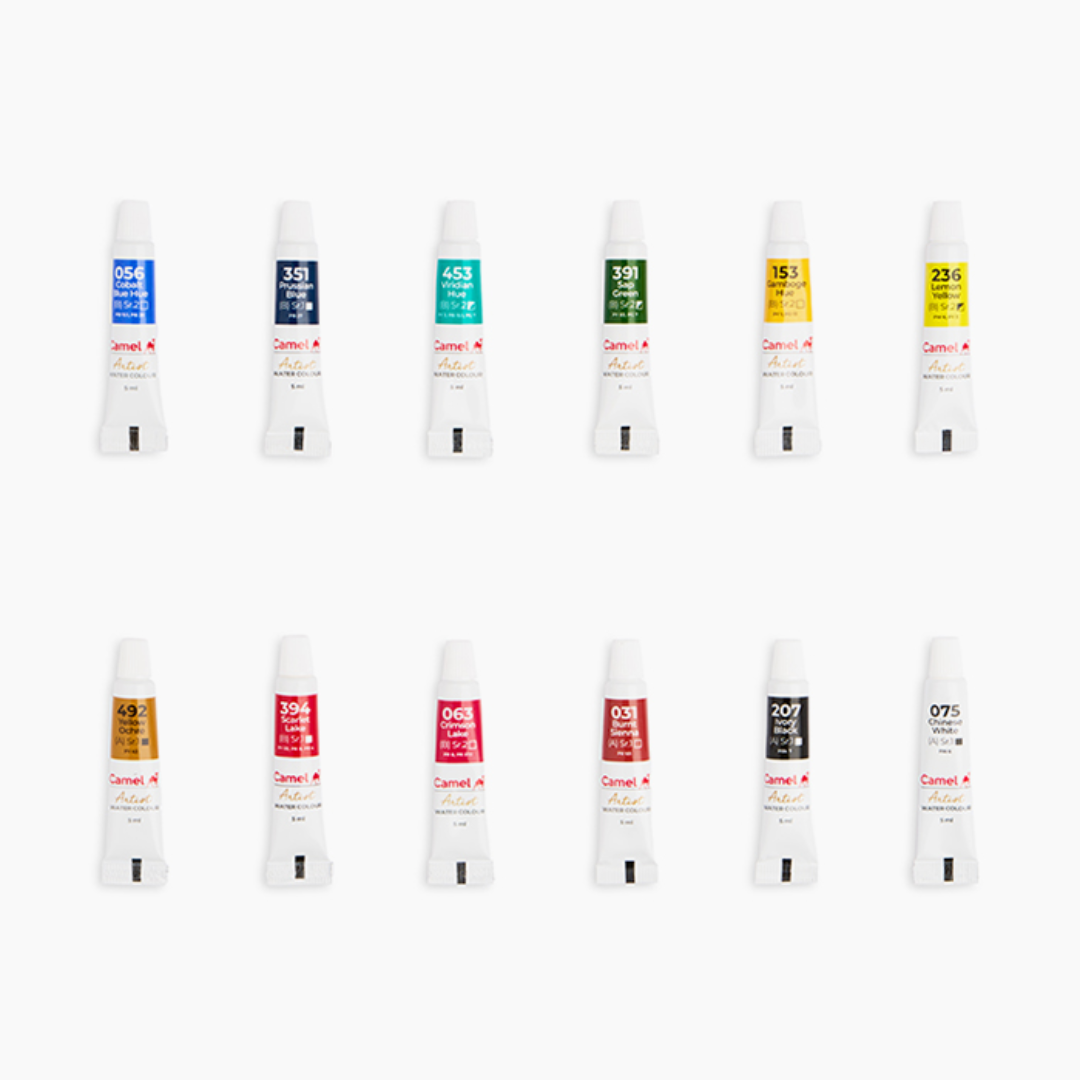 Camel  Artist  Water  Colours  Assorted  pack  of  tubes,  12  shades  in  5  ml