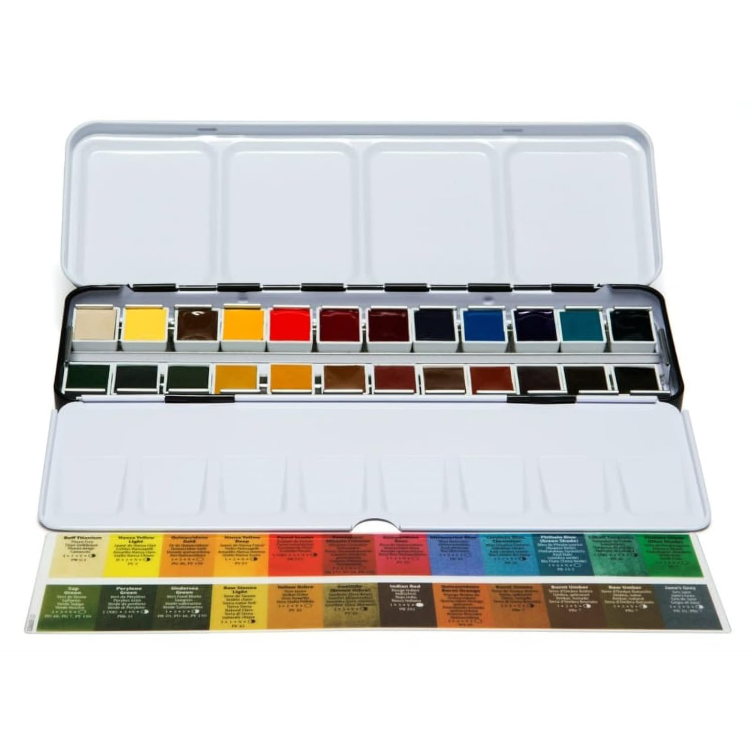 Daniel Smith 24 Color Hand Poured Watercolor Half Pan Set in a Metal Box