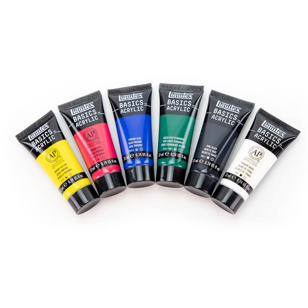 Liquitex BASICS 6 Tube Acrylic Paint Set, 22ml, Metallics & Iridescents