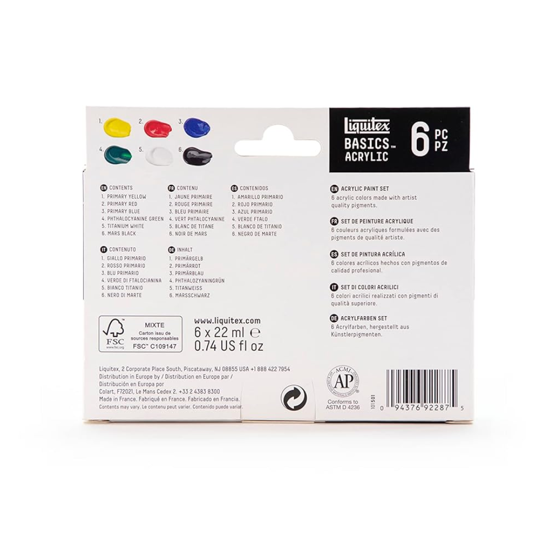 Liquitex BASICS 6 Tube Acrylic Paint Set, 22ml, Metallics & Iridescents