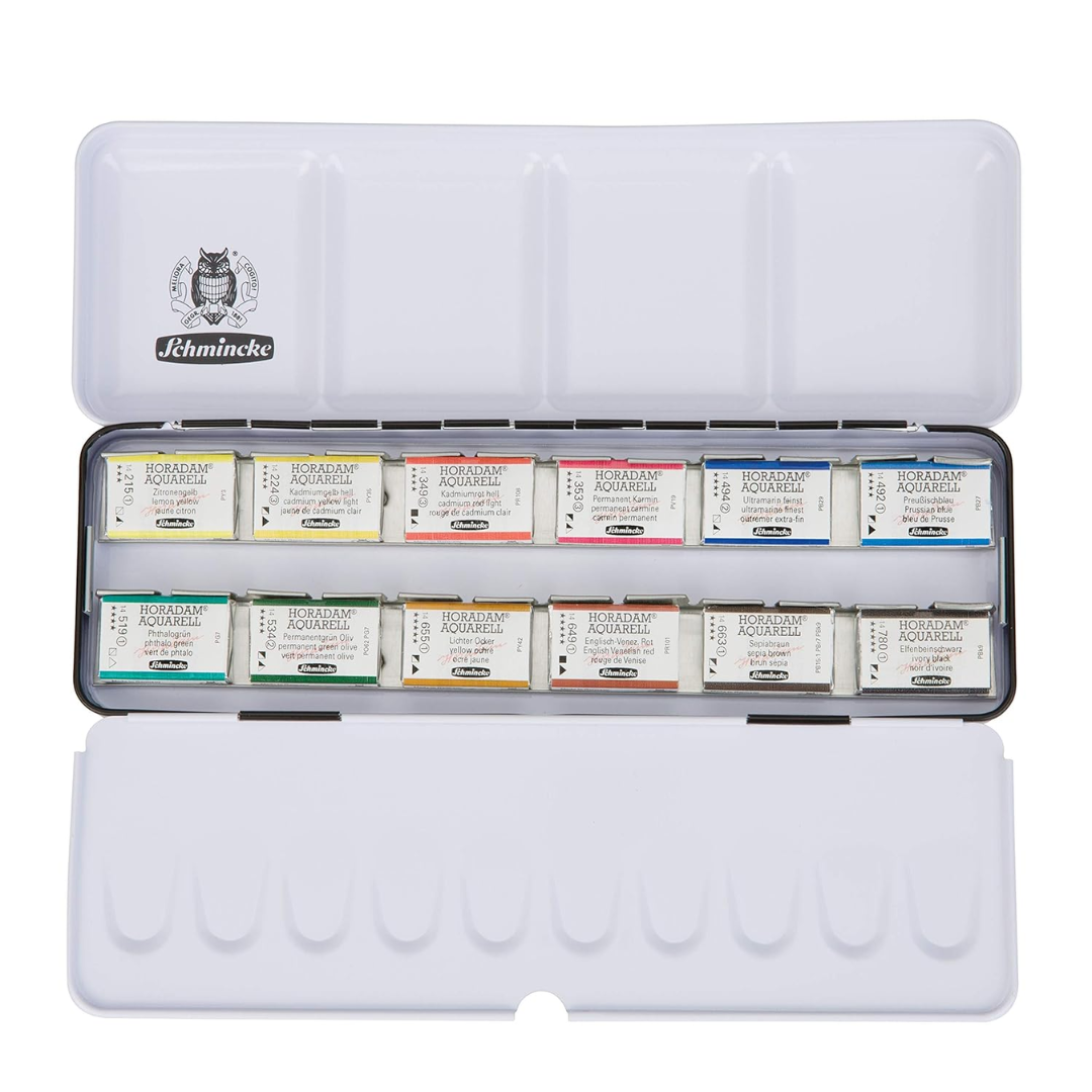 Schmincke Horadam Aquarell Full Pan Paint Metal Set of 12 Colors
