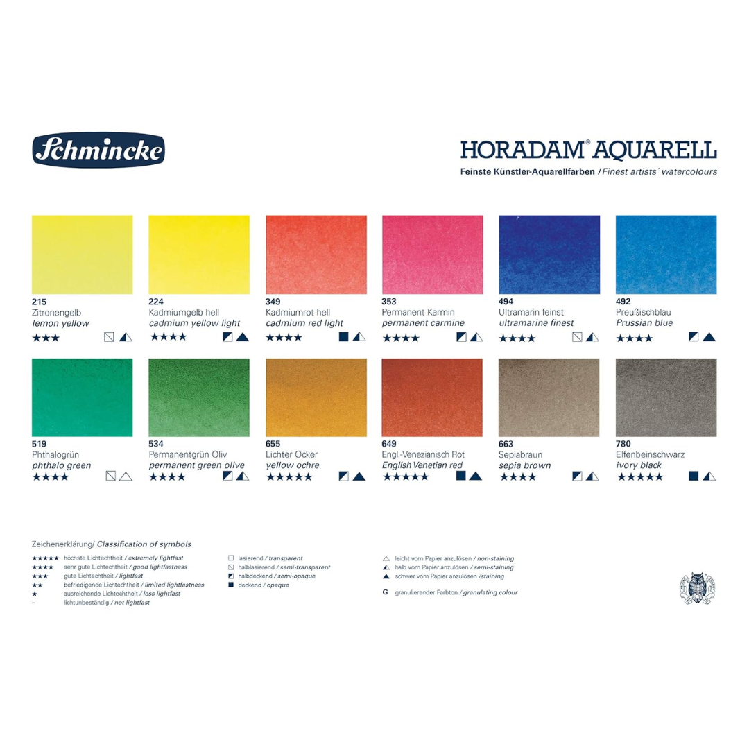 Schmincke Horadam Aquarell Full Pan Paint Metal Set of 12 Colors