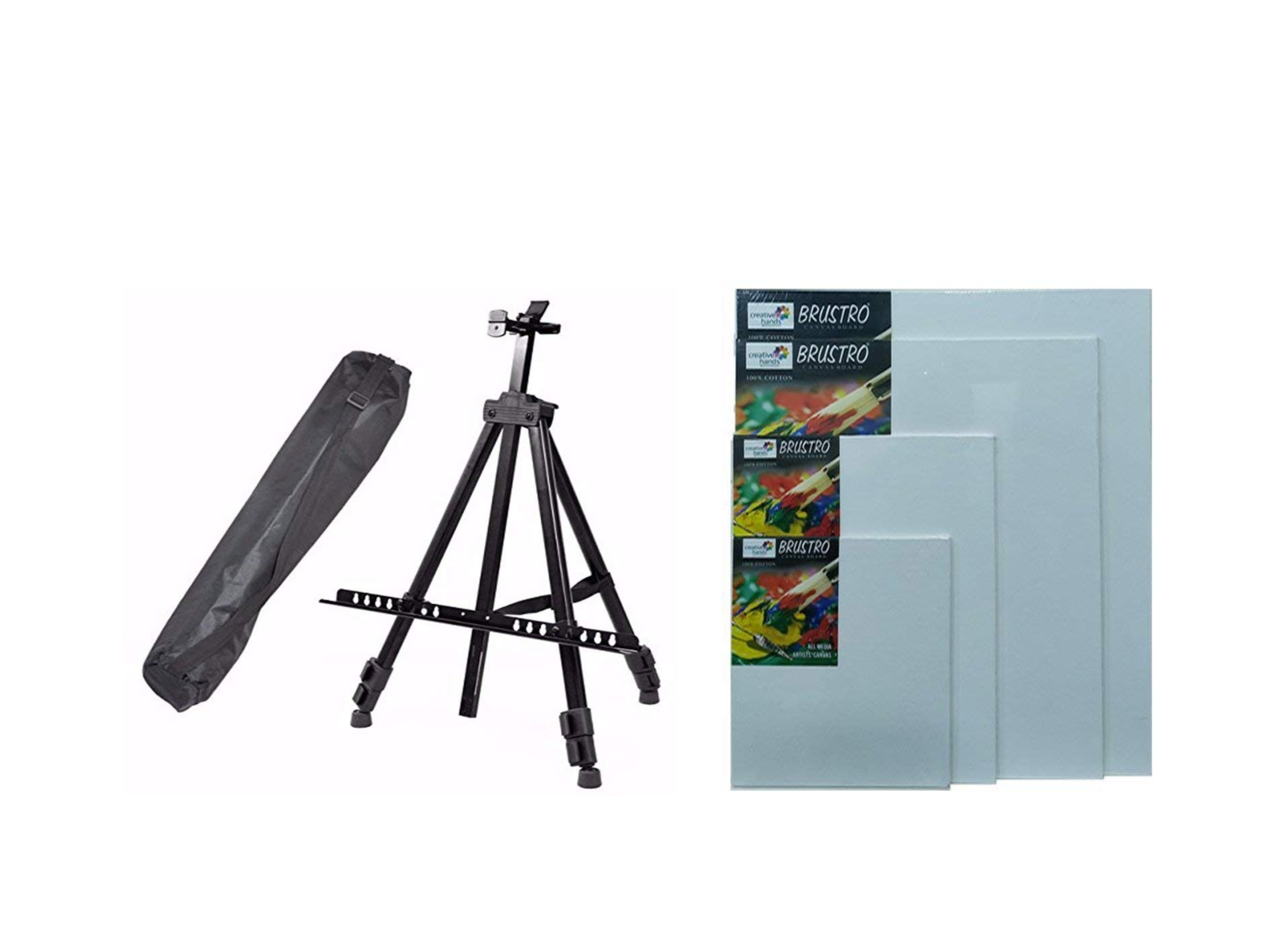 Brustro Lightweight Metal Display Easel with 4 Cotton Canvas Boards