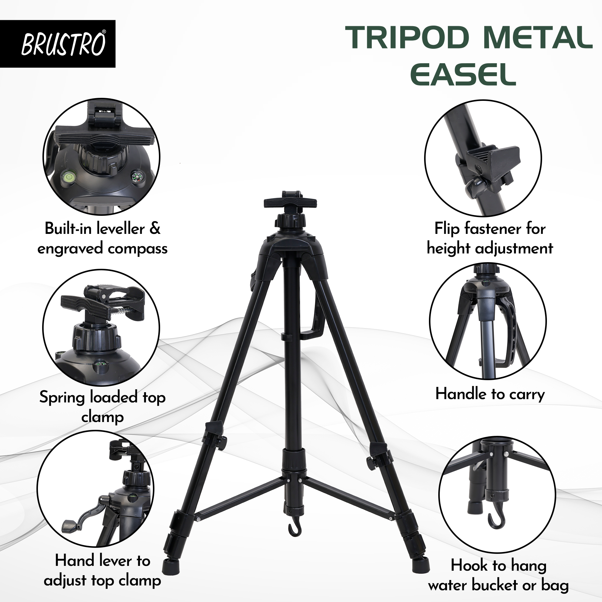 Brustro Pro Art Tripod Metal Folding Easel – Black, 30 Inch