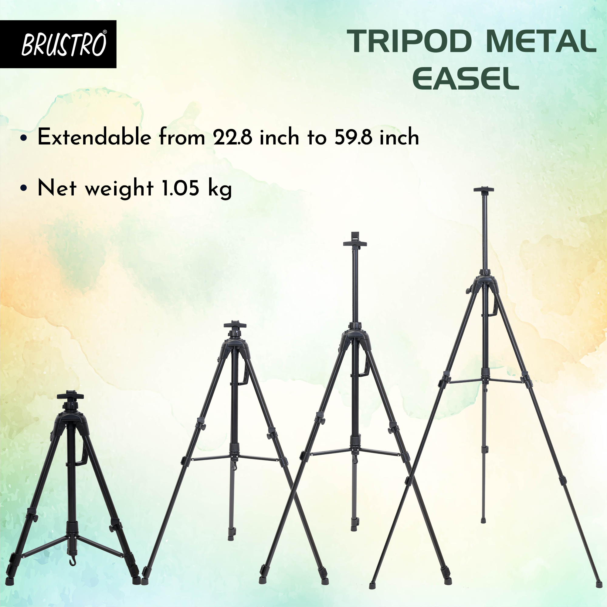 Brustro Pro Art Tripod Metal Folding Easel – Black, 30 Inch