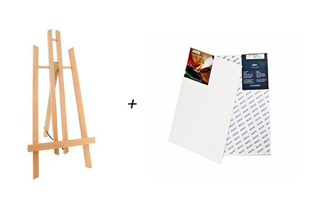 Brustro 12 Inch Tabletop A-Frame Easel with 4 Canvas Boards