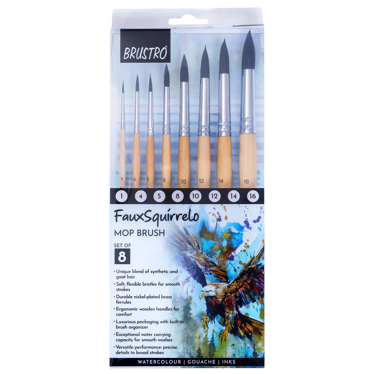 BRUSTRO Faux Squirrelo Mop Brush | Round, Set of 8