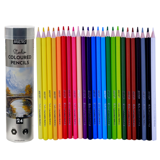 Brustro Studio Colour Pencil Set 24 in a Metal Tube| 3mm Lead,Pre-Sharpened