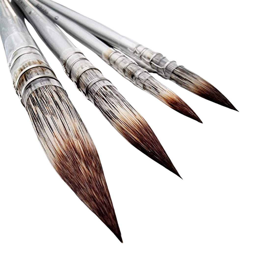 Stationerie Professional Synthetic Pointed MOPS Set Of 4 Metallic Silver (Extremely Soft With Great Retention Capacity)