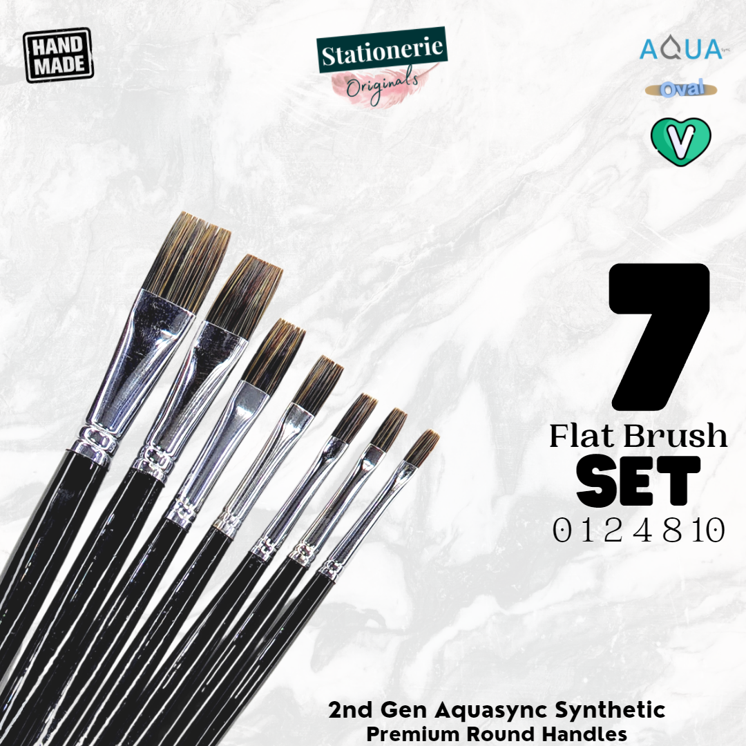 STATIONERIE HANDMADE FLAT SIGNATURE SYNTHETIC BRUSH SET 7 (Premium 2nd Gen Aquasync Bristle &amp; Round