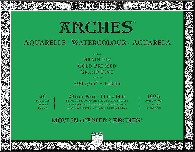 Arches Watercolour 300 GSM Cold Pressed Natural White 28 x 36 cm Paper Blocks, 20 Sheets