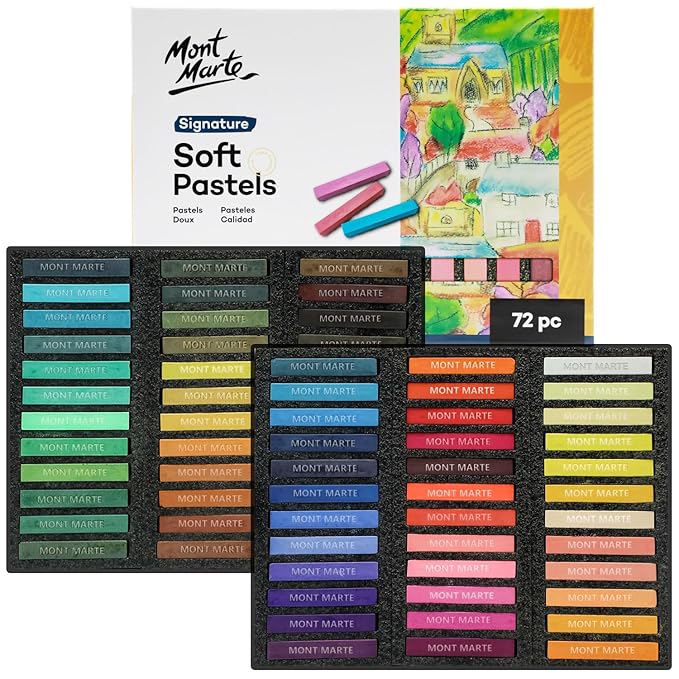 Mont Marte Soft Pastels Signature 72pc Set of 72 Assorted Colored Pastel Sticks Vibrant and Blendable Ideal for Art Craft Drawing Sketching
