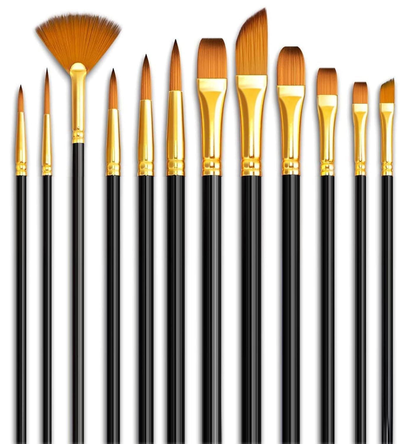 Artsie Craft Painting Brushes Set of 12 – Professional Round Pointed Tip Nylon Hair Artist Paint Brush Kit for Acrylic, Watercolor & Oil Painting | Fine Detail Art Brushes for Canvas, Craft & DIY)