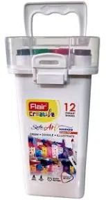 FLAIR 12 Shades Soft Art Marker Dual-Tip| 1 Side Soft Chisel Point & Other Side Brush Tip| Triangular Body| Quick Drying| Draw Doodle Illustrate| Attractive Carry Case With Handle