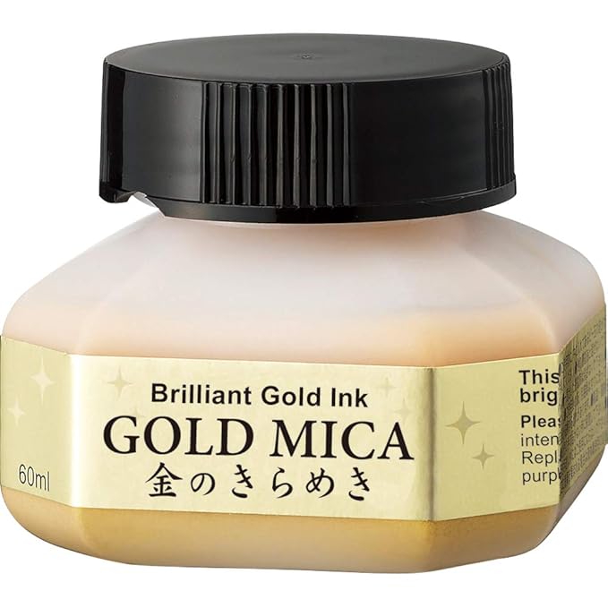 ZIG Gold MICA Ink 60ml - Metallic Ink for Illustration, Lettering, Drawing, Outlining on Bright & Dark Papers - Ideal for Beginners & Professionals