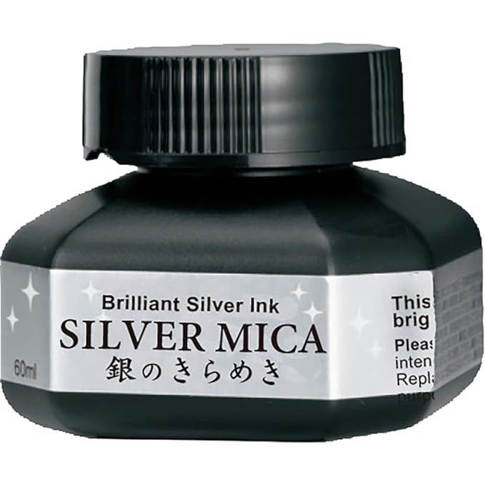 Luminous Silver Inks containing Mica Particles Combine for a Water-Based Pigment Ink Available in a 60ml Bottle. A True Metallic Paint That is Highly Effective on Dark Colored Paper. (ZIG)