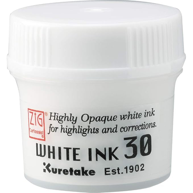 Kuretake ZIG Cartoonist White Ink 30ml for Dip Pen, Calligraphy, Lettering, Illustration, Drawing, Inking Art, Cartooning, Professional Quality, Made in Japan