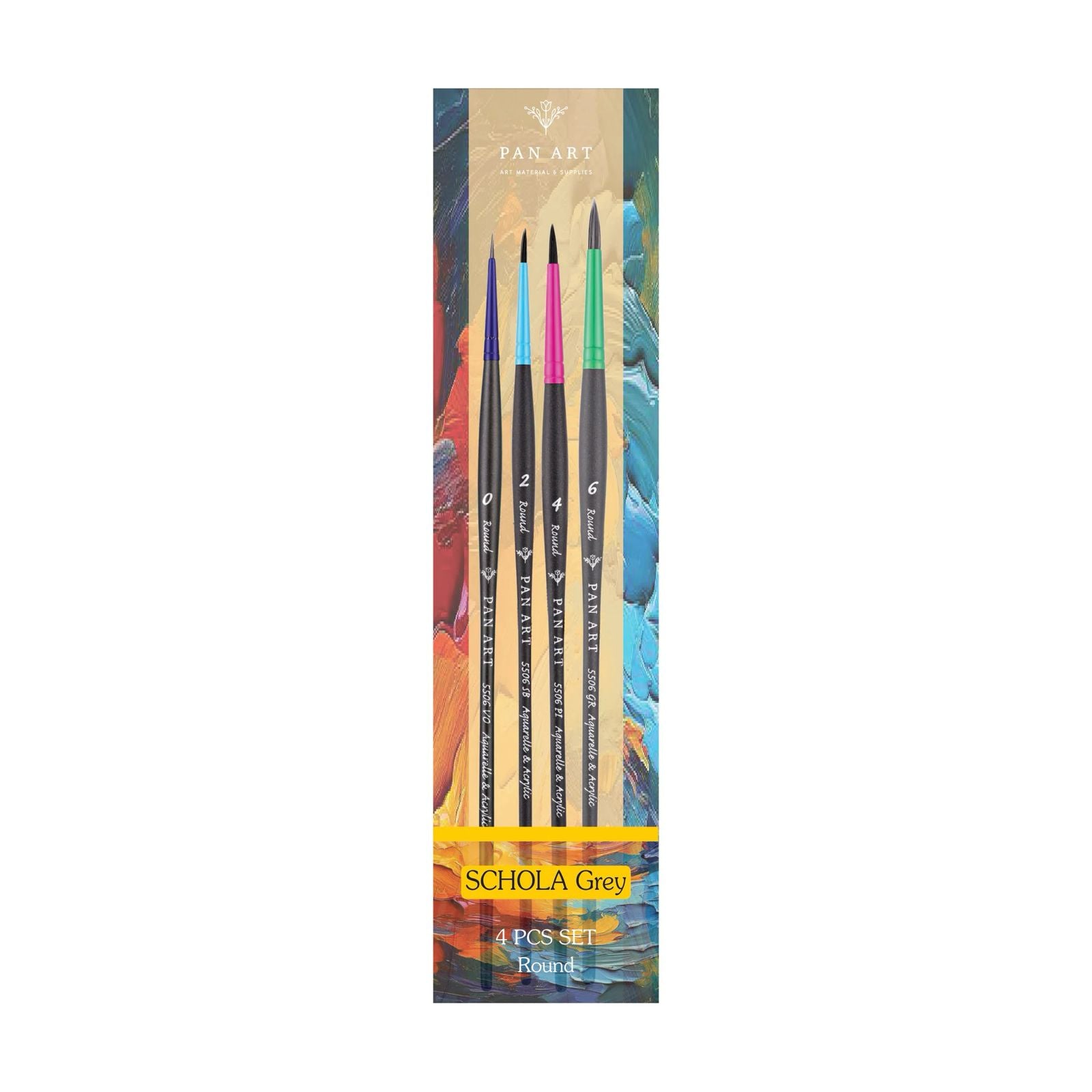 PANART SCHOLA GREY ROUND BRUSH SET 4