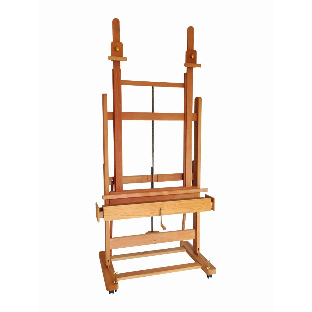 MABEF Beech Wood Double Mast (Pole) Studio Easel - H Frame - with Crank for Elevation & Inclination (M-02-PLUS)