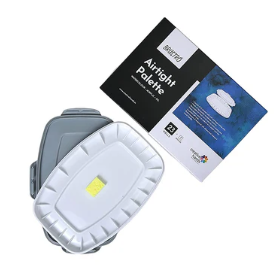 BRUSTRO Artists’ AIRTIGHT Peel Off Palette 23 Wells with Separable Lid for Oil, Acrylics, Watercolour and Gouache Made of Nanophase Ceramic (Sponge Included)