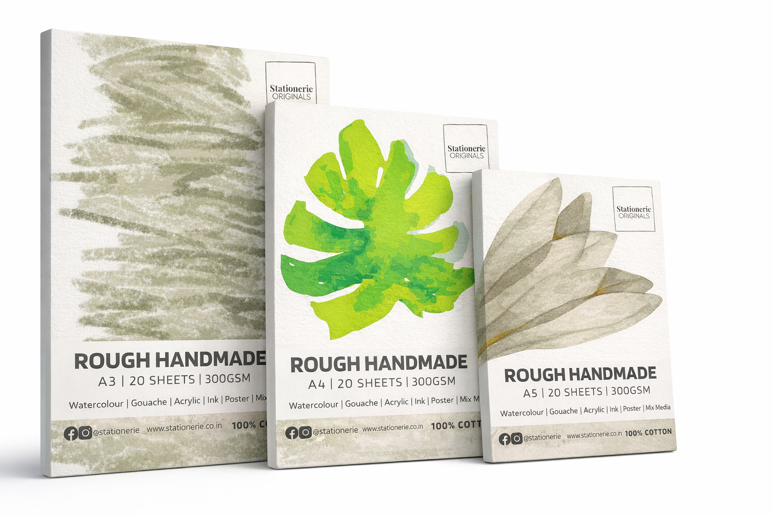 Stationerie Rough Handmade Pack A5, A4 ,A3 300 GSM, 60 Sheets