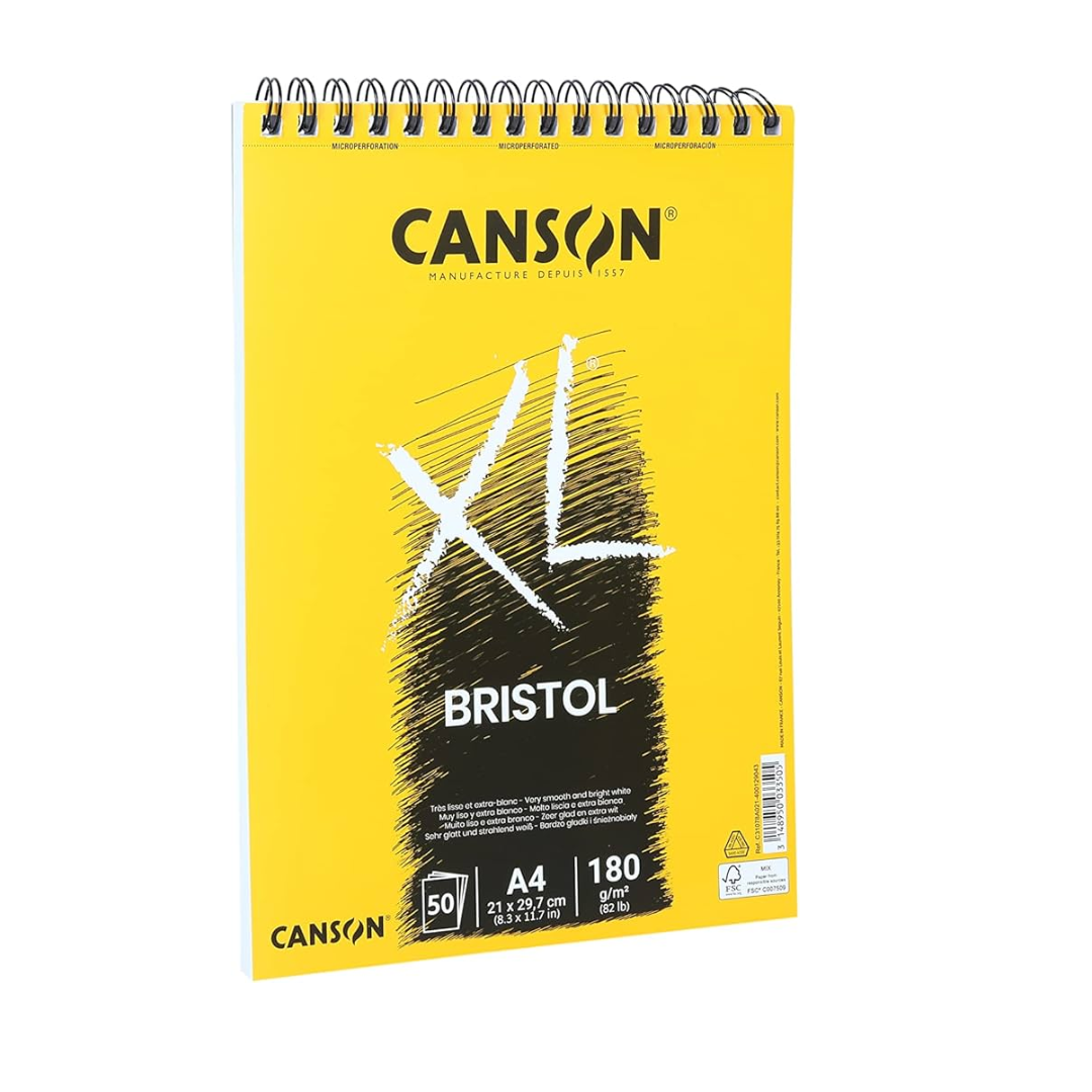 Canson XL Bristol 180 GSM Very Smooth A4 Bright White Spiral Sketching Pad (50 Sheets, Bright White)